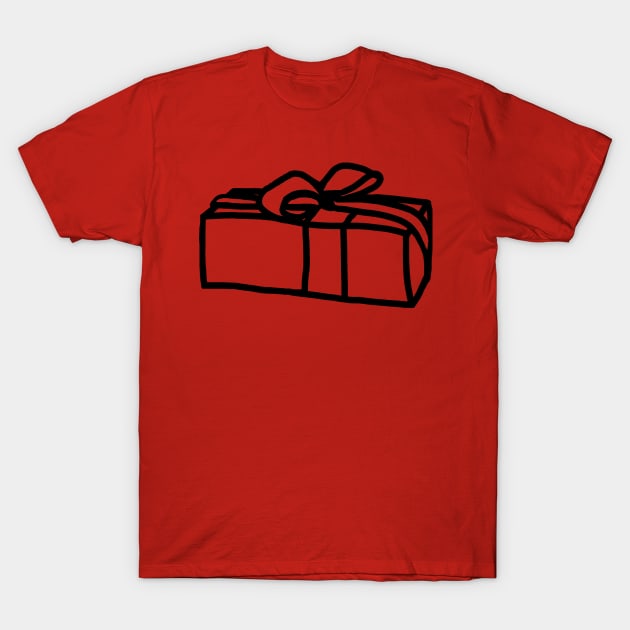 One Wrapped Gift Box Minimal Line Drawing at Christmas T-Shirt by ellenhenryart